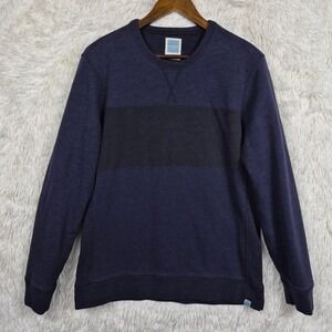Jason Scott‎ Mens Med Crew Brushed Terry Sweatshirt Navy Blue Colorblock Stripe